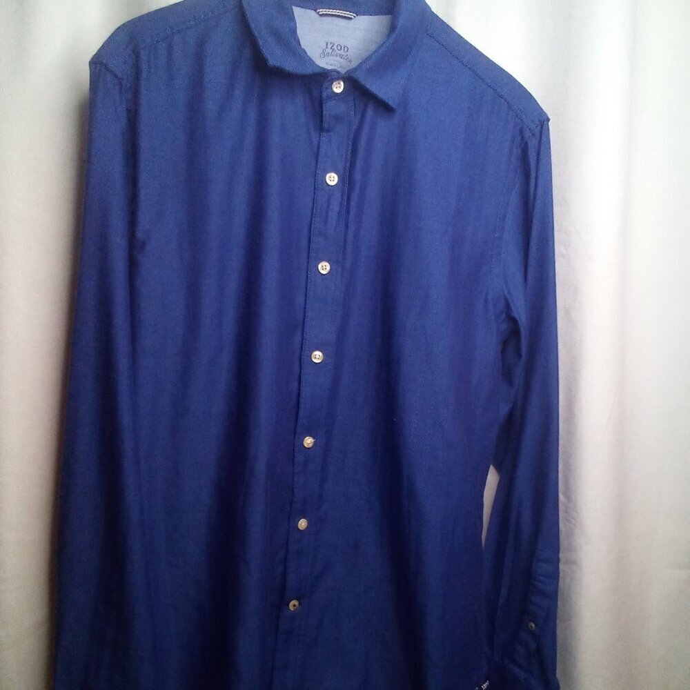 Izod Saltwater Shirt M Long Sleeve Relaxed Classic Blue